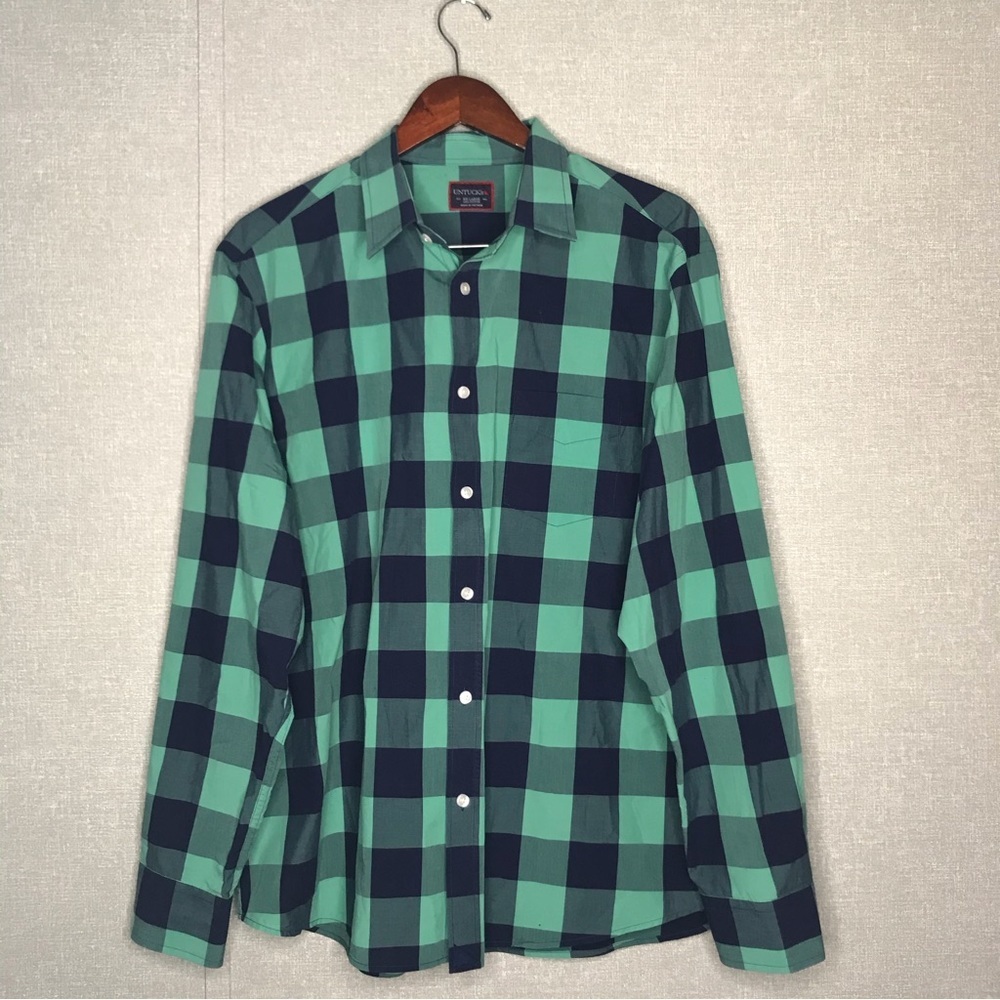 UNTUCKit Blue and Geeen Checked Button Down Shirt